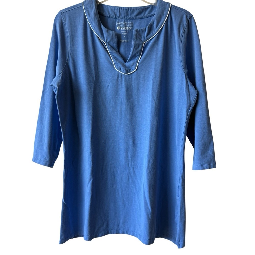 COOLIBAR Oceanview Tunic Shirt UPF 50+ Womens L Blue Coastal Beach Pool Resort